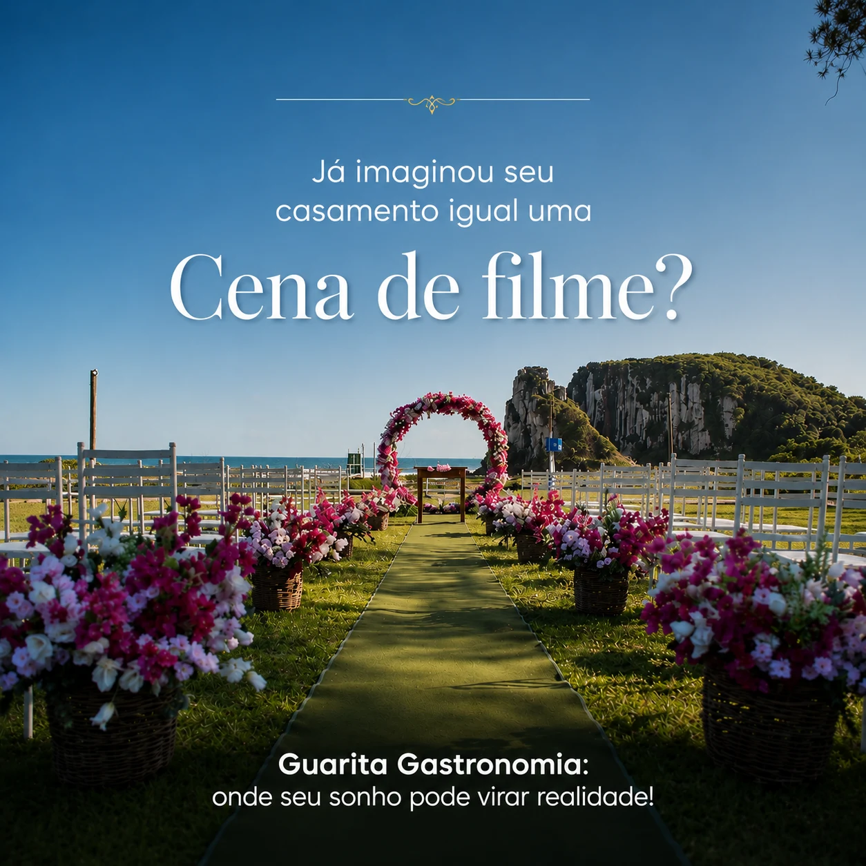 Decoração de cerimônia ao ar livre no Guarita Gastronomia